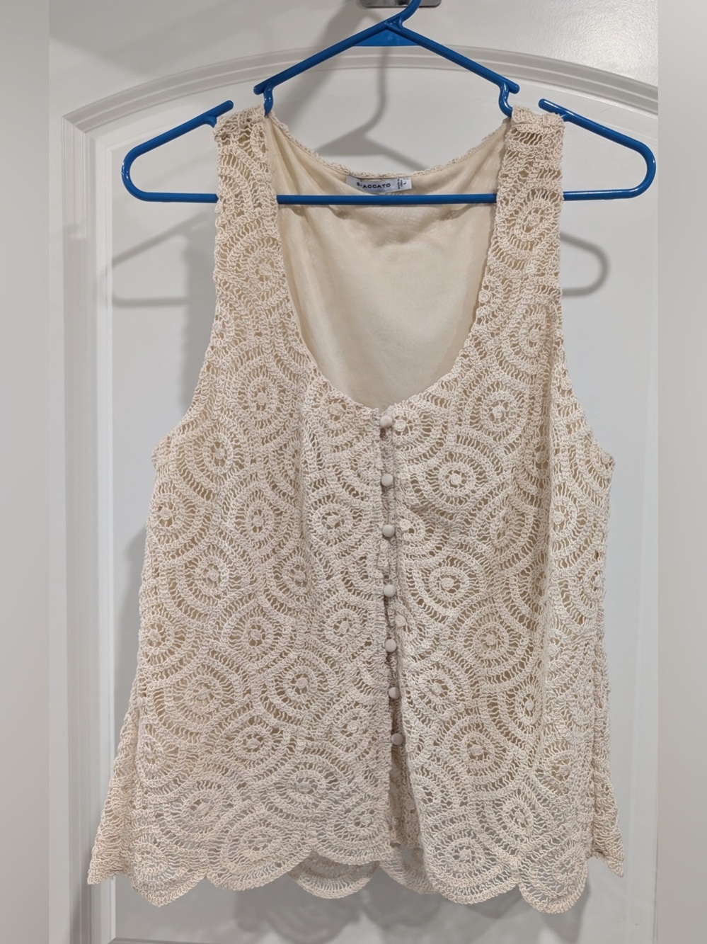 Staccato Cream Crocheted Button-Front Tank Size L